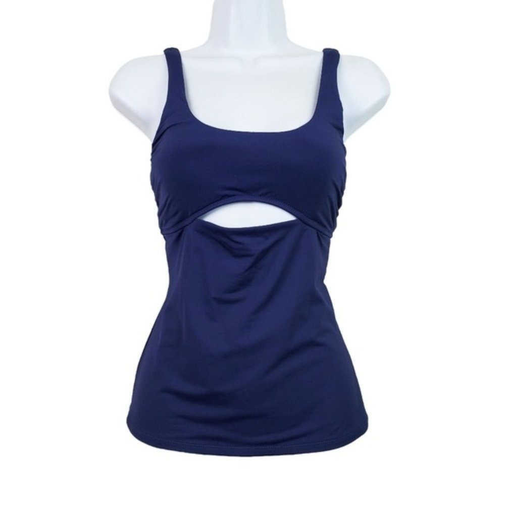 Athleta Womens Blue Mod Block Cutout Tankini Top Size S